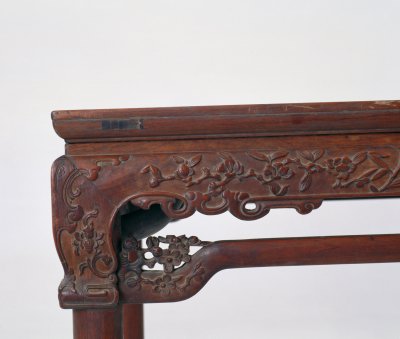 图片[2]-Yellow pear wood carving plum pattern square table-China Archive